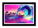 Cuadro enmarcado negro ola en la playa, surf deporte,colores llamativos