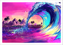 Lámina ola en la playa, surf deporte,colores llamativos