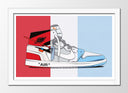 Cuadro enmarcado blanco zapatilla air force one nike retro, azul, blanco, rojo