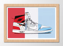 Cuadro enmarcado natural zapatilla air force one nike retro, azul, blanco, rojo