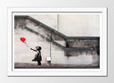 Cuadro enmarcado blanco Arte callejero, banksy, niña con globo rojo