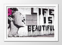 Cuadro enmarcado blanco Arte callejero, life is beutifull, banksy