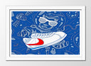 Cuadro enmarcado blanco zapatilla nike clasic cortez, las tiburon, retro, vintage, azul