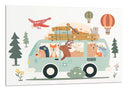 Cuadro ilustracion infantil furgoneta con animales