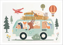 Lámina ilustracion infantil furgoneta con animales