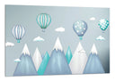 Cuadro ilustracion infantil, montañas con globos tonos grises