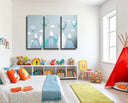 Estancia ilustracion infantil, montañas con globos tonos grises
