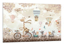 Cuadro ilustracion infantil animales en bicicletas tonos marrones