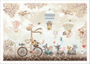 Lámina ilustracion infantil animales en bicicletas tonos marrones