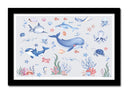 Cuadro enmarcado negro ilustracion infantil,animales marinos