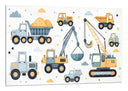 Cuadro ilustraciones infantiles,gruas,escabadoas,caminoes