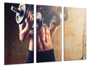 Tríptico fitness, levantamiento de mancuernas mujer, crossfit